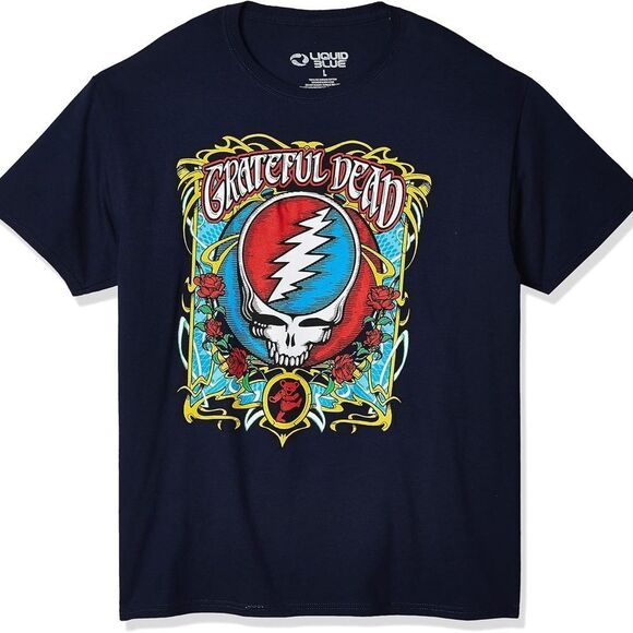 Vintage L Liquid Blue Grateful Dead Steal Your Roses Tee Blue/Patchwork - Picture 1 of 8